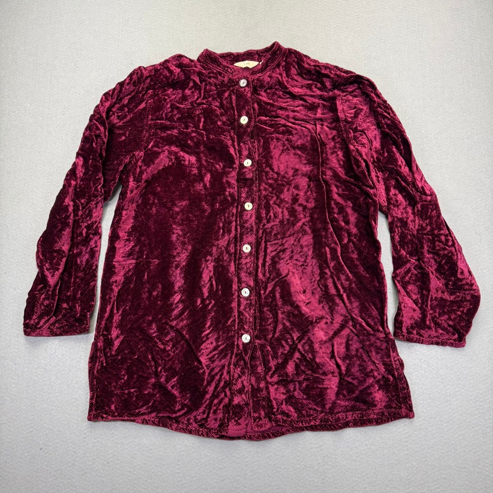 J. Jill Womens LT Tall Burgundy Crushed Velvet Pintuck Button Front Tunic Top